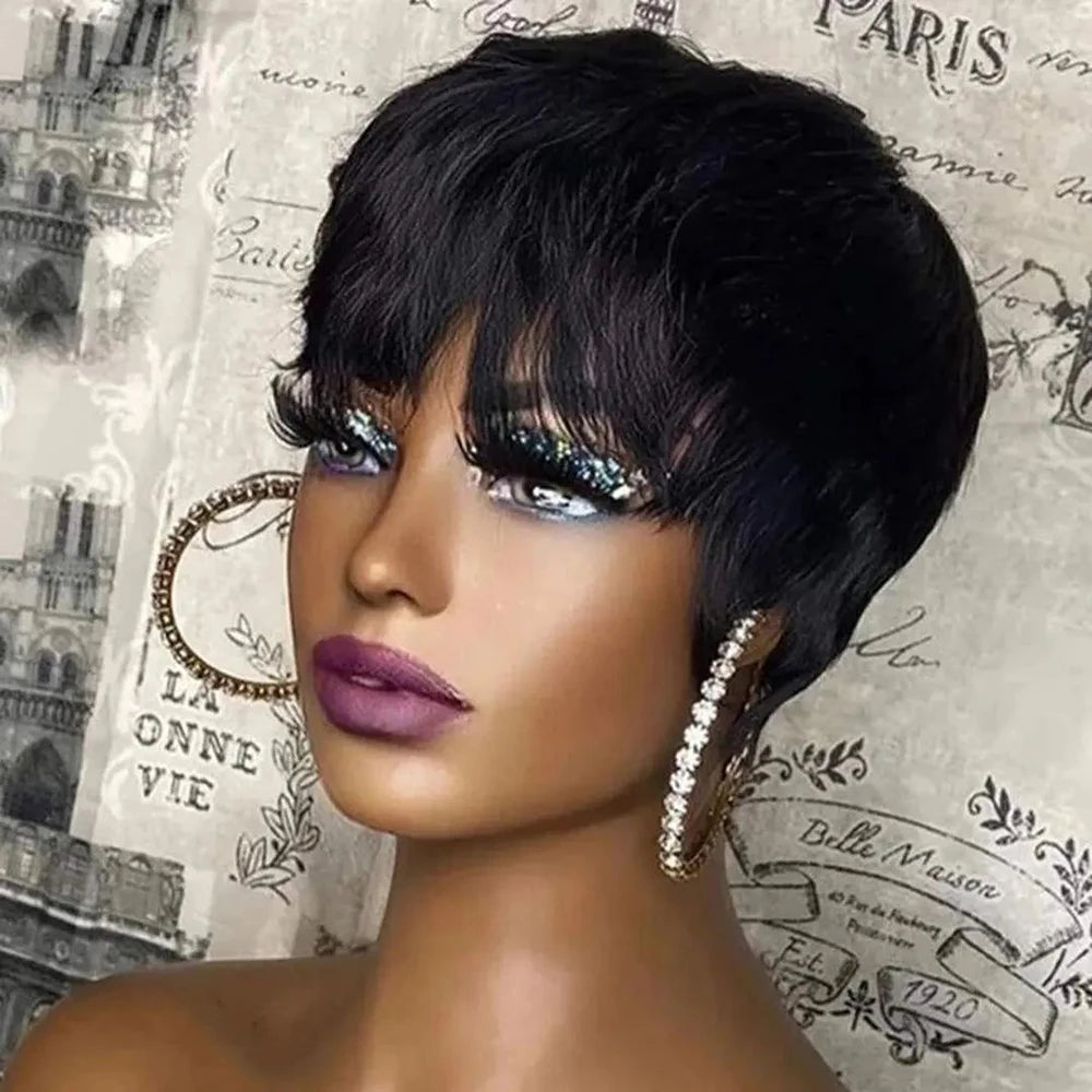 Pixie Cut  Short Human Hair  With Bangs Wig