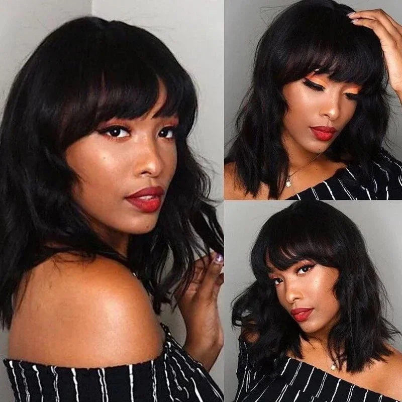 Glueless Body Wave Human Hair With Bangs Wig