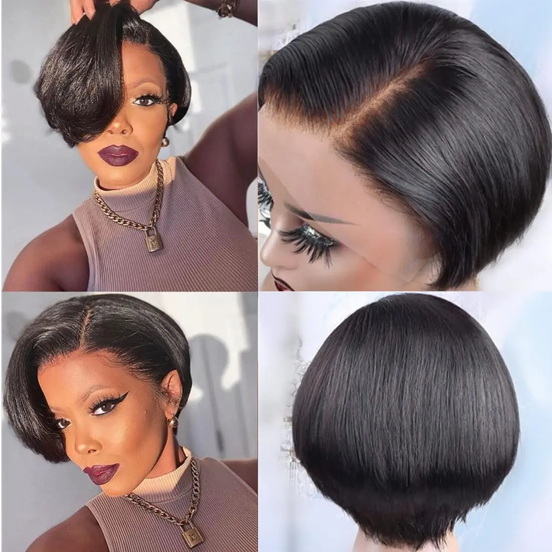 Pixie Cut Pre Plucked Short Bob Brazilian Human Hair Lace Wigs
