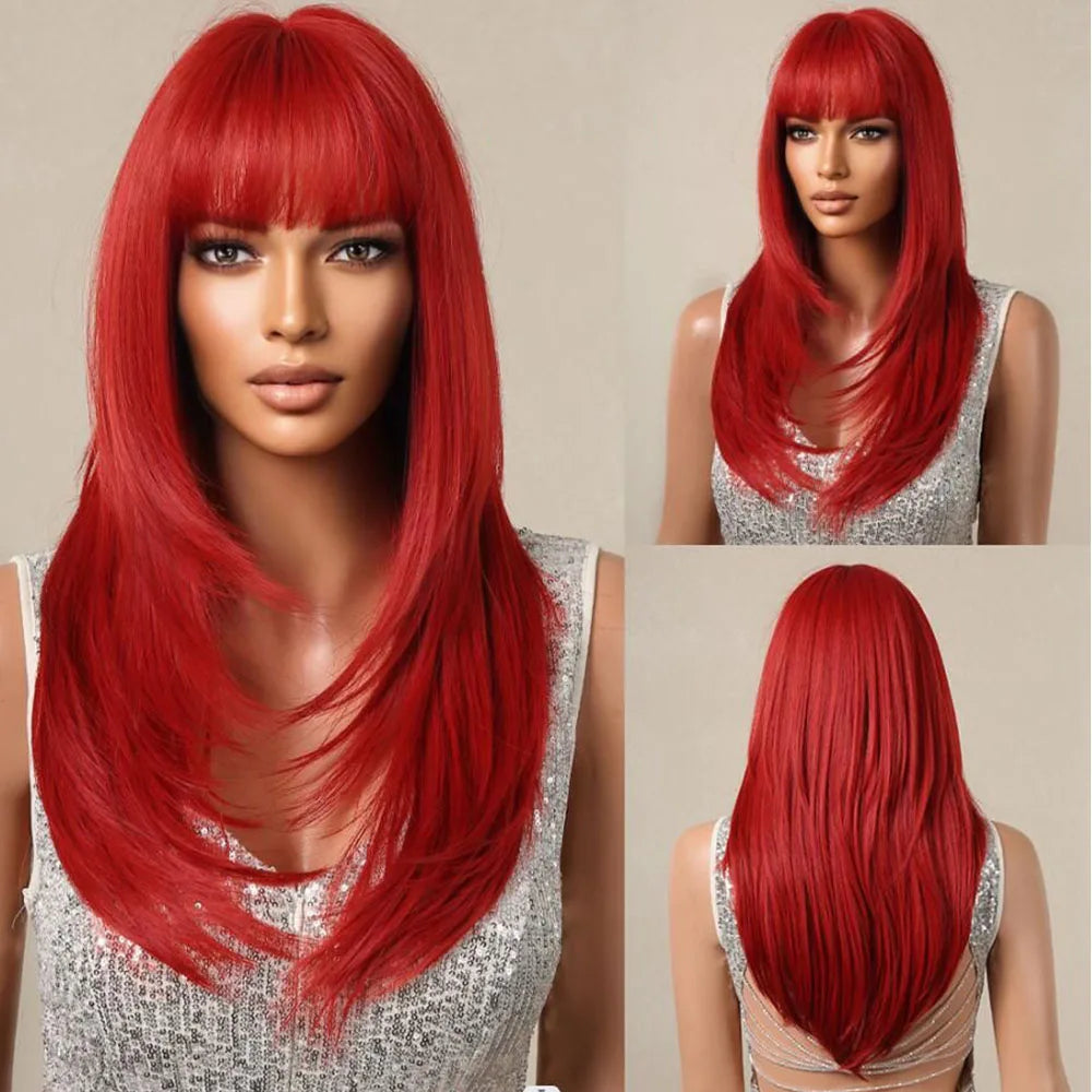 Synthetic Heat Resistant Ombré Layered Straight with Bangs Wigs