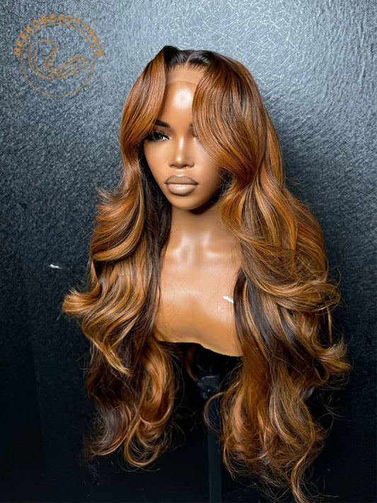 Lace Front Pre Plucked Ombre Blonde Ginger Brown Highlight  Human Hair Wigs