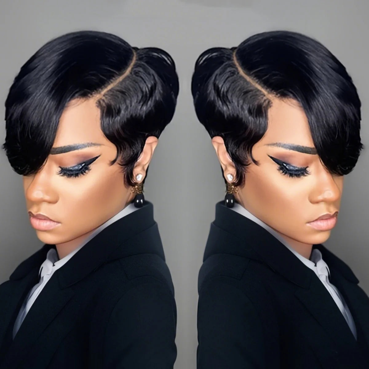 Pixie Cut Human Hair 
with Bangs Wigs