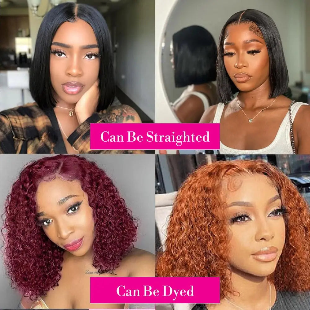 Glueless  Lace Front  Curly Bob Human Virgin Hair Wig