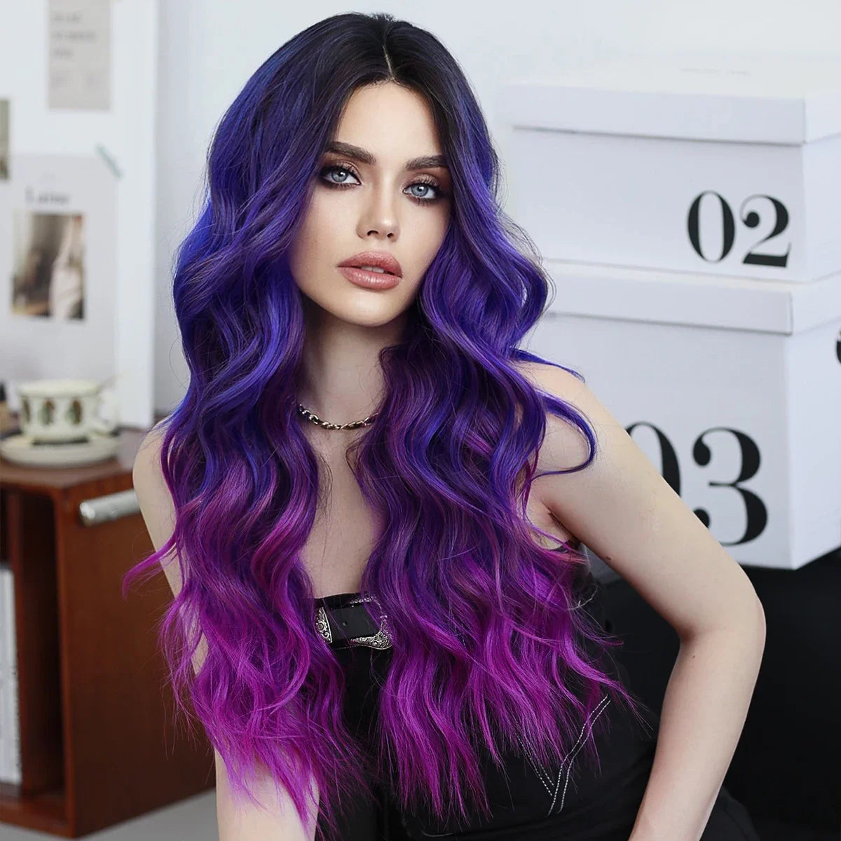 Synthetic Heat Resistant Lace Front HD Transparent Ombre  Body Wavy  with Bangs Wigs