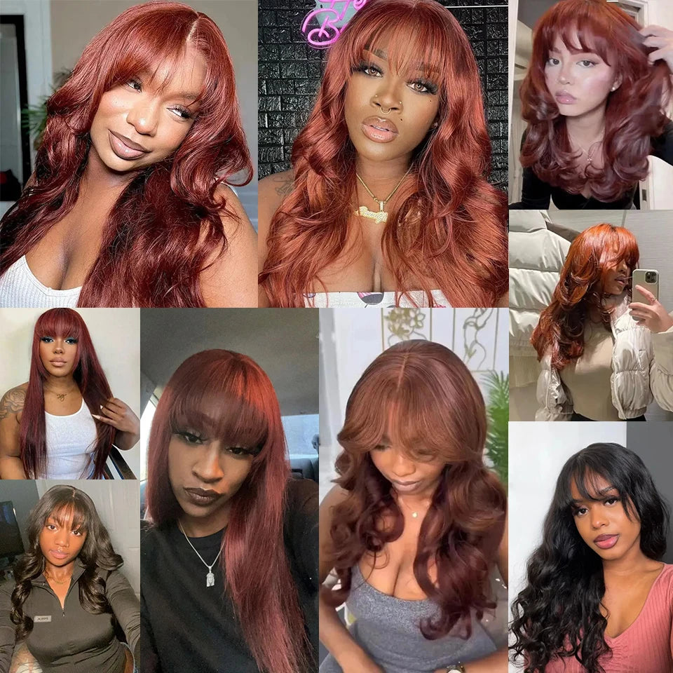 JNETTE CHANEL lace front body wave Brazilian Remy human hair wig with bangs, natural-looking hair extension and lace wig style