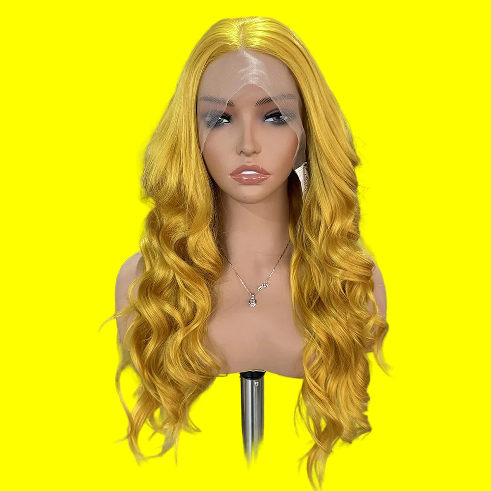 Synthetic Lace Front Yellow Deep Wave Wigs