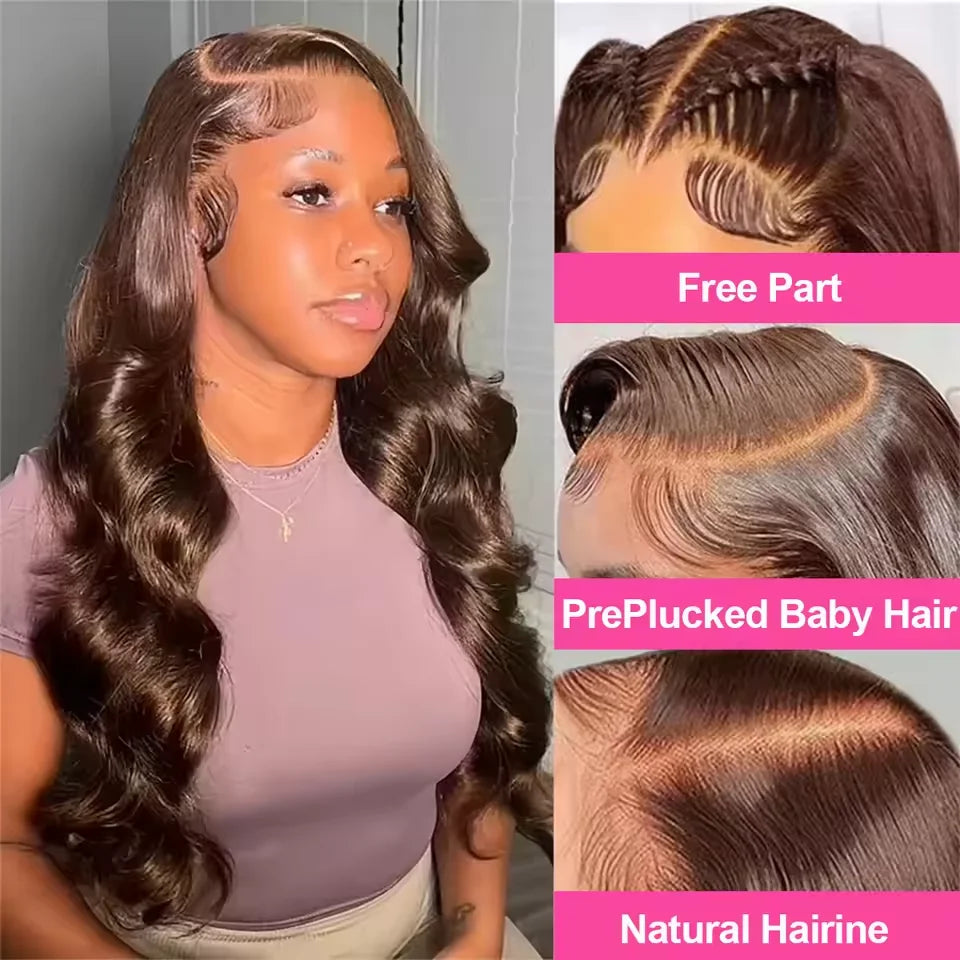 JNETTE CHANEL lace front HD transparent pre-plucked body wave Remy human hair wig with natural-looking lace front and prestyled body wave curls.