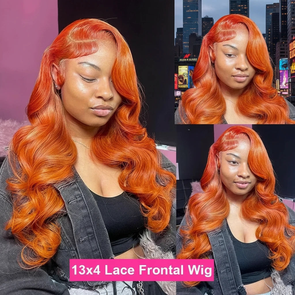 Lace Front Pre Pluck Orange Ginger Brazilian Human Hair Body Wave Wigs