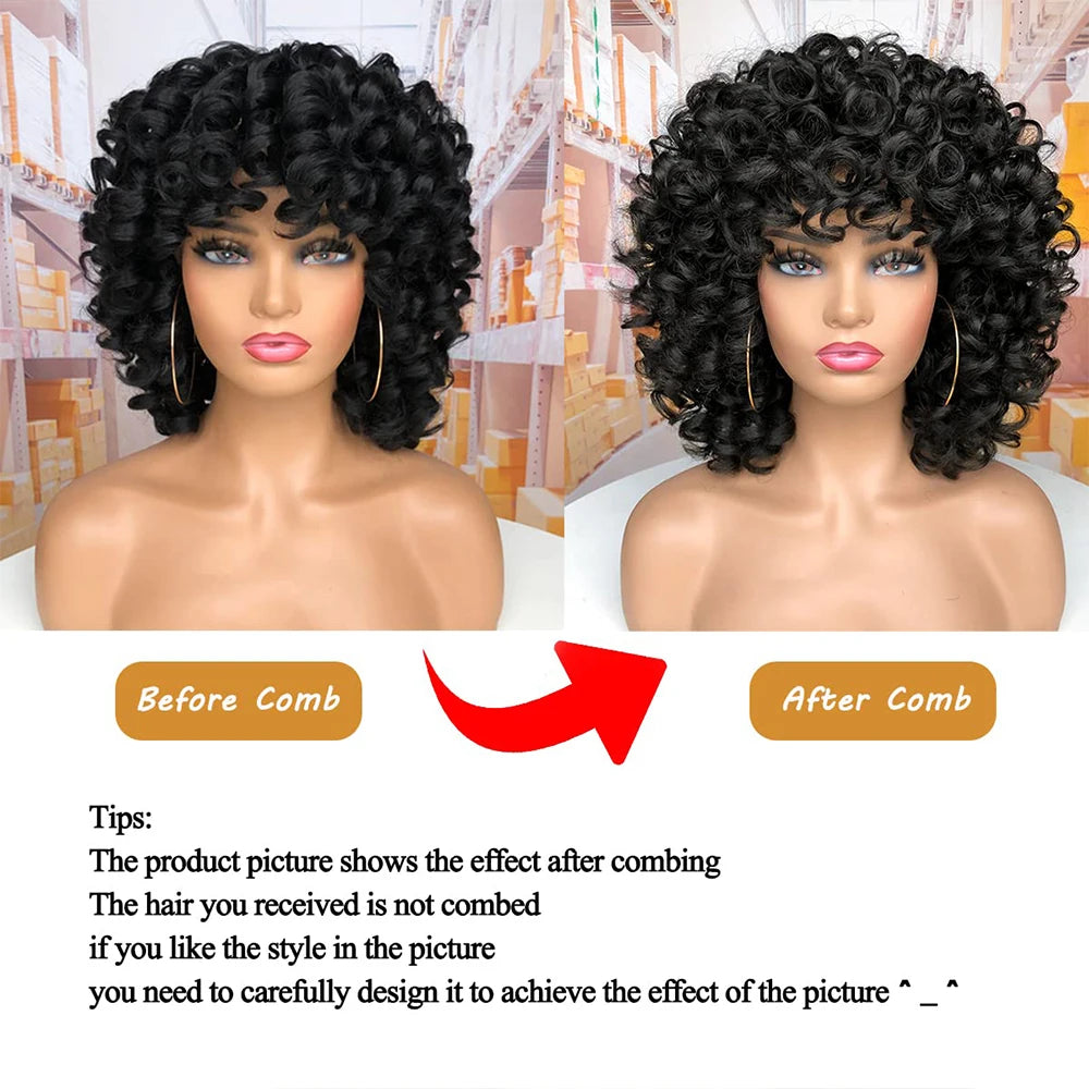 Synthetic Heat Resistant Curly Hair With Bangs Wig