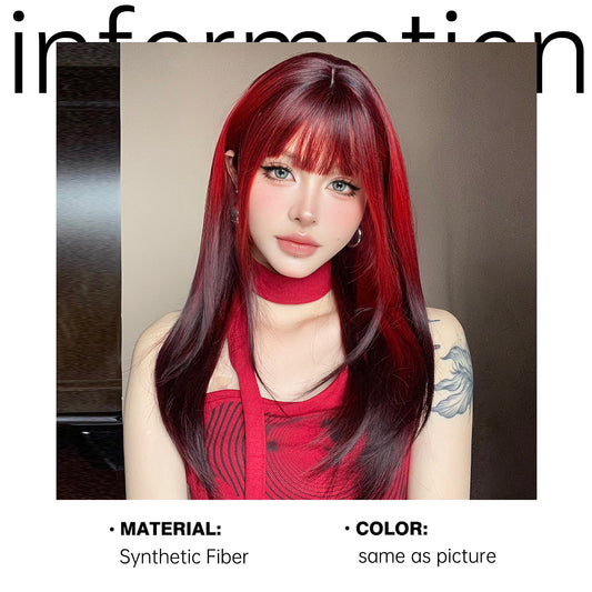 Synthetic Heat Resistant Ombre Long Straight Layered with Bangs Wigs