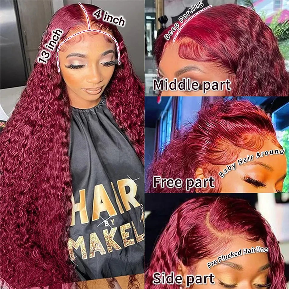 Lace Front Burgundy Human Hair Deep Wave Wig