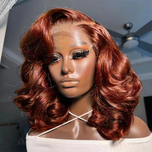 Lace Front High-Density Reddish Brown Body Wave Pre-Plucked Brazilian Human Remy Hair Wig