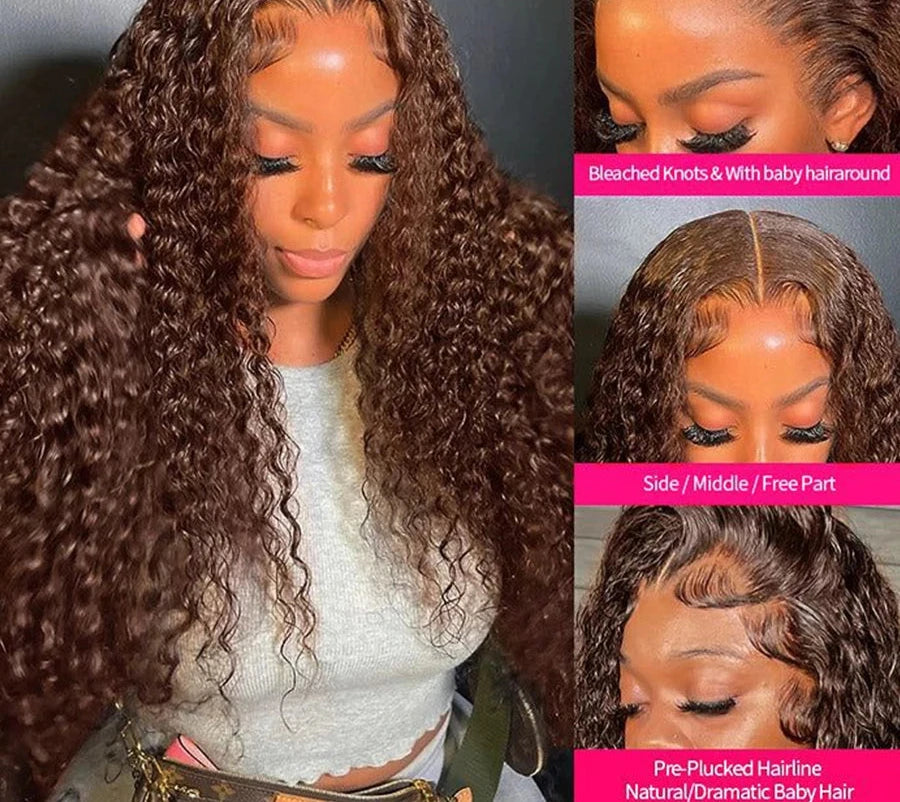 Lace front HD pre-plucked chocolate brown human hair wig by JNETTE CHANEL with natural hairline and textured style.