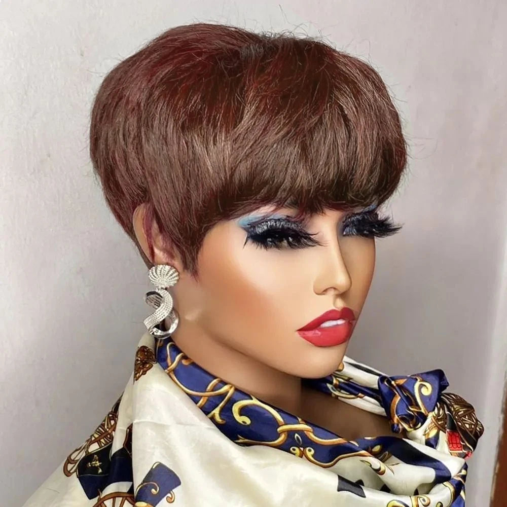 Pixie Cut Brazilian Human Hair With Bangs  Wigs