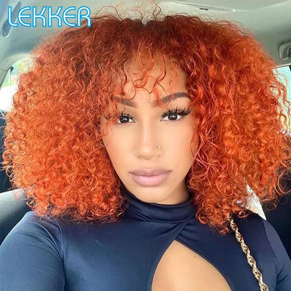 Kinky Curly  Brazilian Human Remy Hair With Bangs Wigs