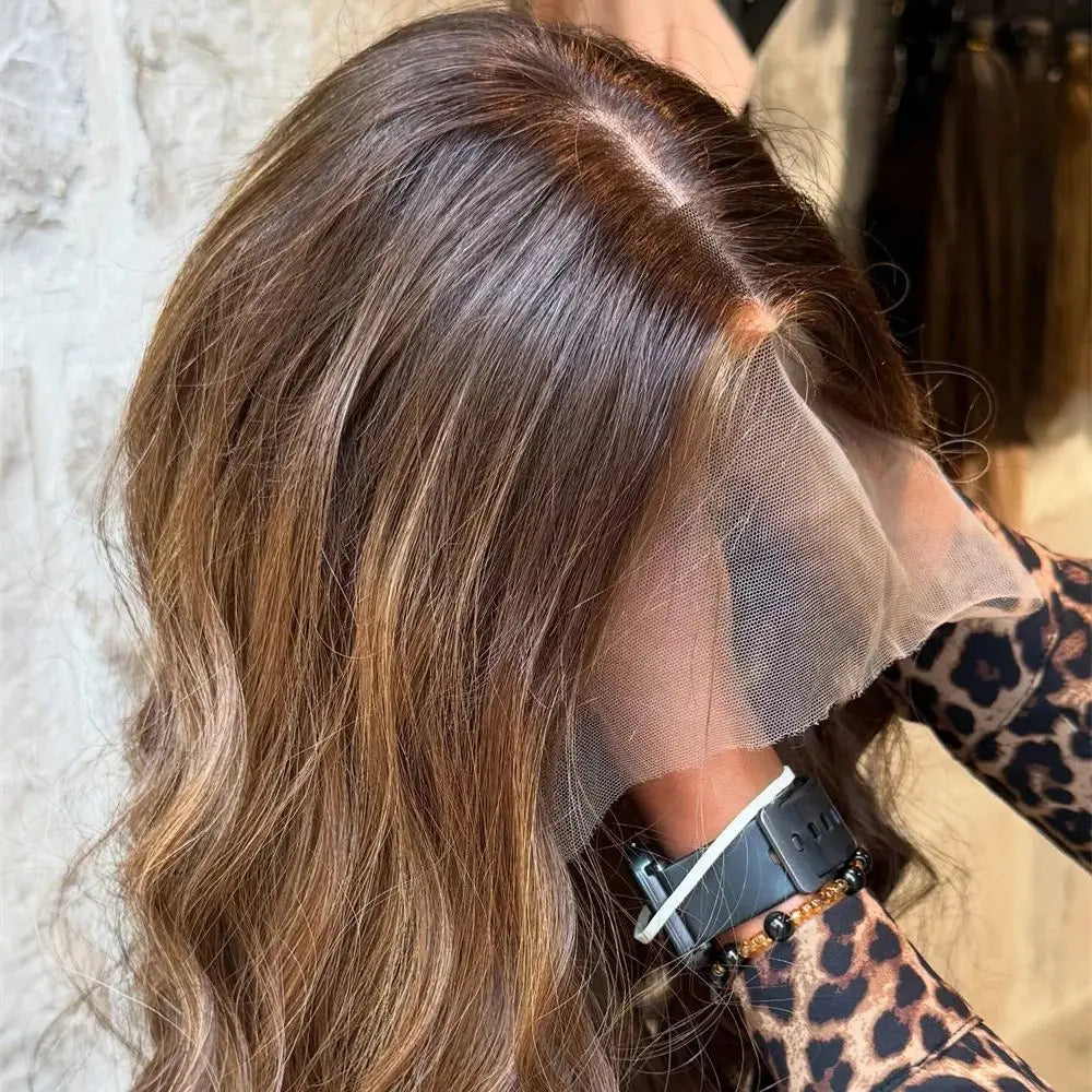 JNETTE CHANEL glueless synthetic lace front wig with heat-resistant fibers, styled for a natural look in a close-up image.
