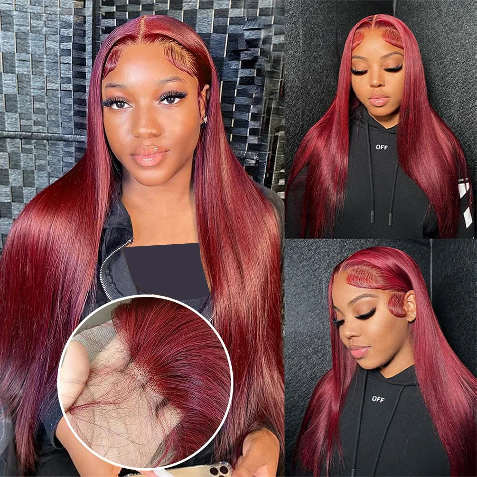 Lace Front Burgundy Straight Human Hair Wigs