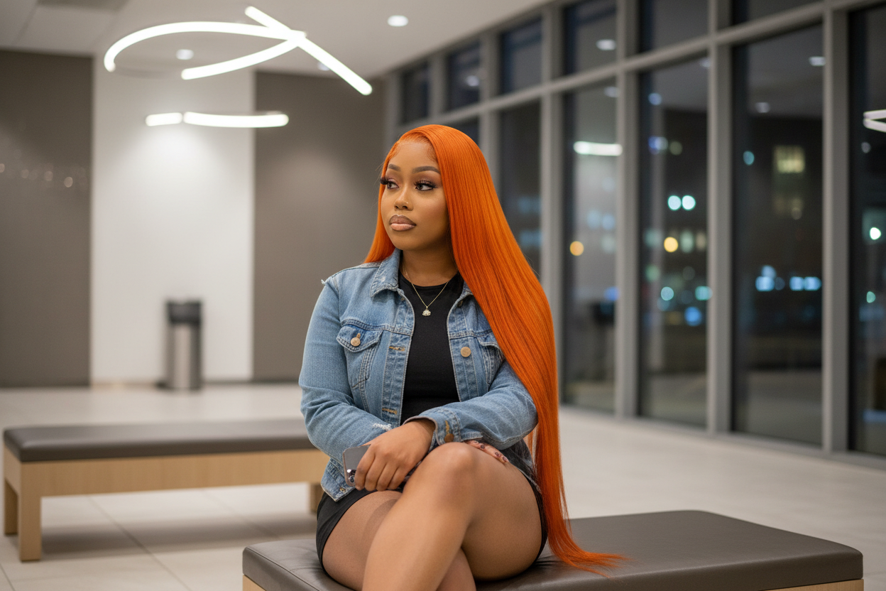 Lace Front HD Brazilian Human Hair Ginger Orange  Straight Wigs