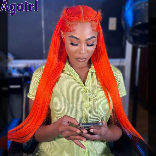 Lace Front Orange Red Bone Straight With Baby Hair Human Hair Wig