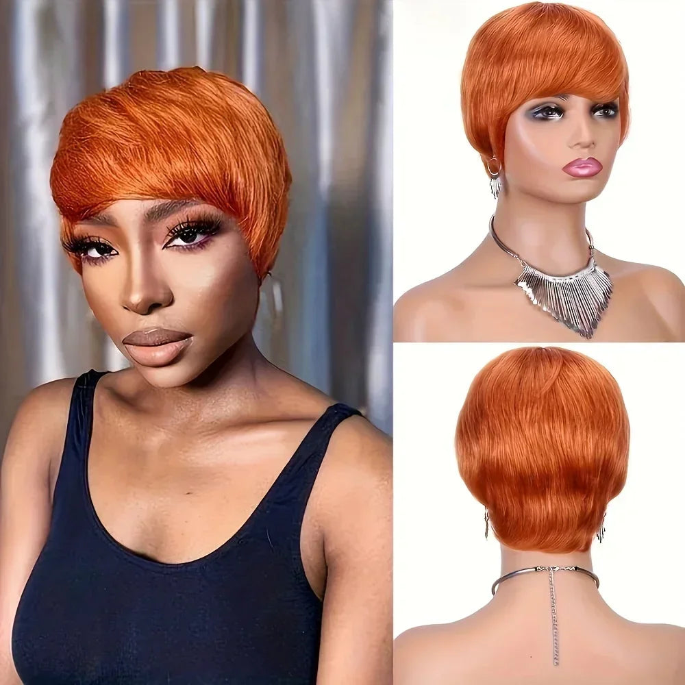 Pixie Cut Human Hair Wigs with Bangs