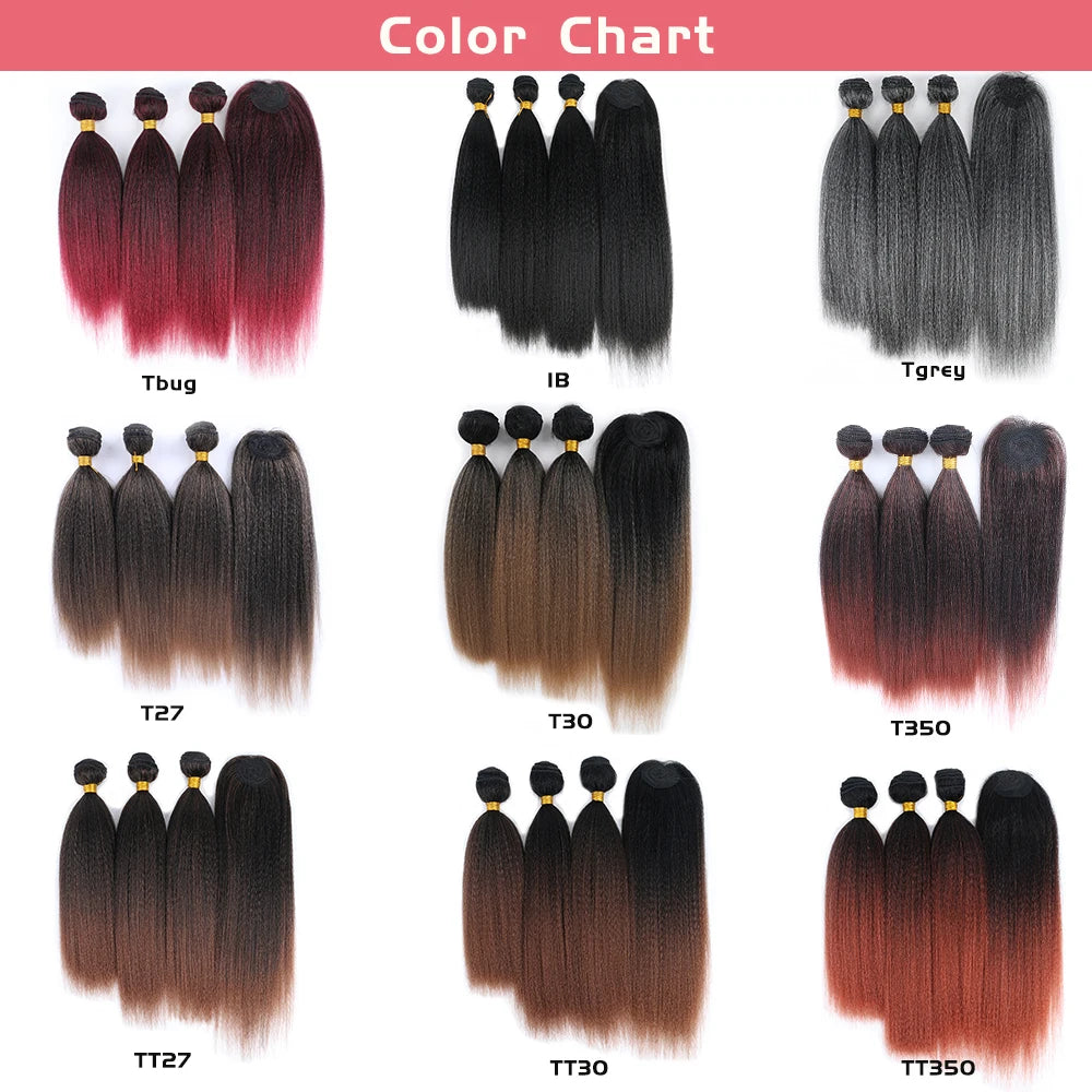 Yaki Straight Hair Bundle with Closure – Heat-Resistant Synthetic Weave Hair Extensions