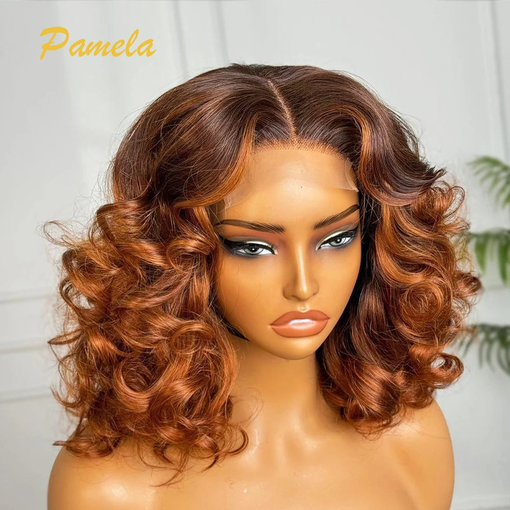 Glueless Lace Front Transparent Brazilian Human Hair Ombre Blonde Loose Deep Wave Wigs