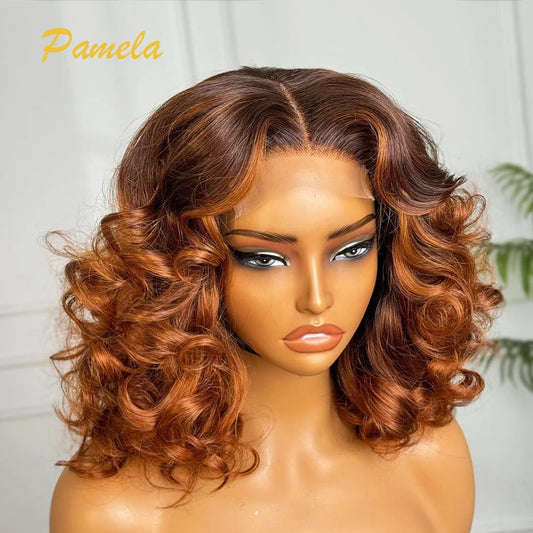 Glueless Lace Front Transparent Brazilian Human Hair Ombre Blonde Loose Deep Wave Wigs