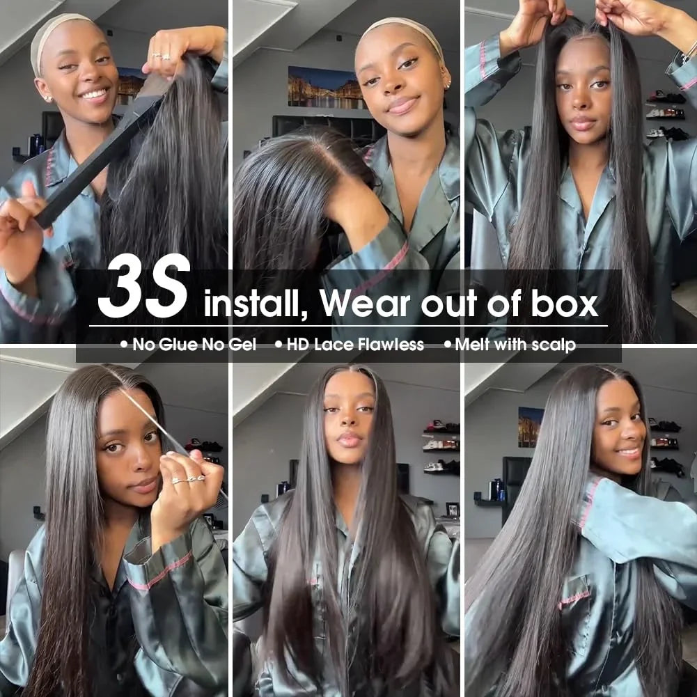 Glueless Lacefront Preplucked Human Hair Bone Straight Wig