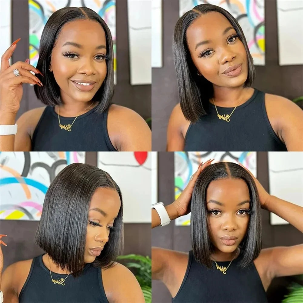 Glueless Lace front Pre Plucked Human Hair Bob Wigs