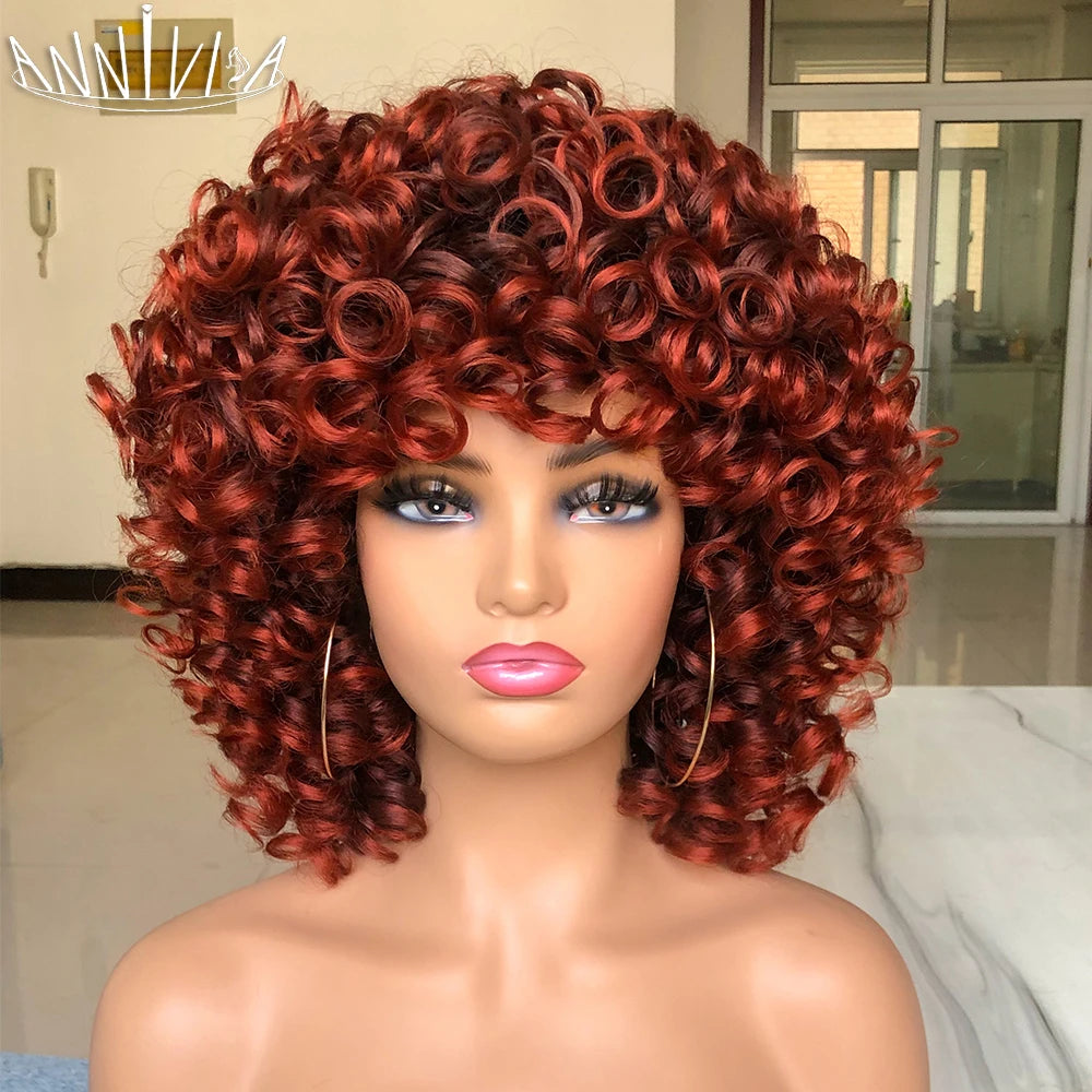 Synthetic Heat Resistant Curly Hair With Bangs Wig