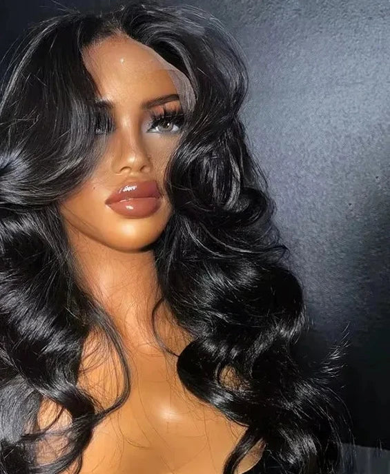JNETTE CHANEL lace front HD body wave ombre pre-plucked human hair wig, showcasing natural waves and detailed lace front.