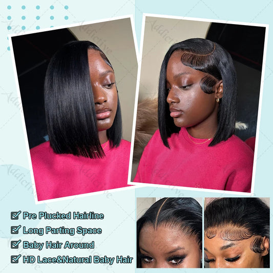 Transparent Lace Front Human Hair Straight Bob  Wigs