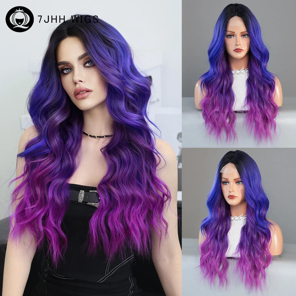 Synthetic Heat Resistant Lace Front HD Transparent Ombre  Body Wavy  with Bangs Wigs