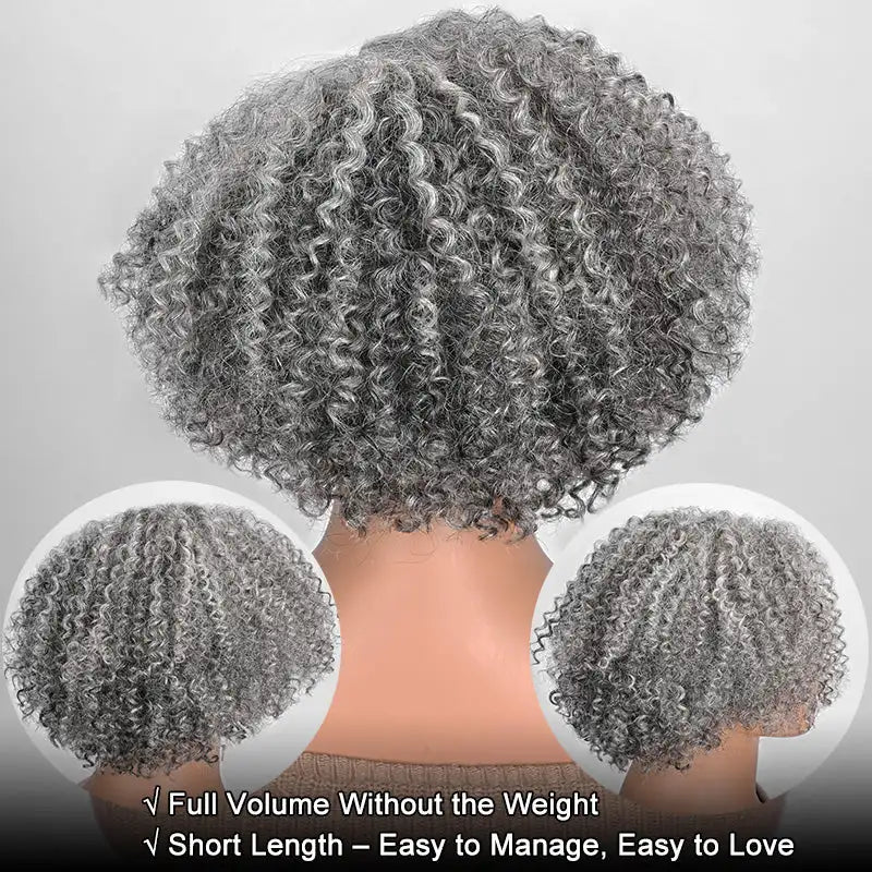 Glueless Curly Bob Salt And Pepper Human Hair Wigs