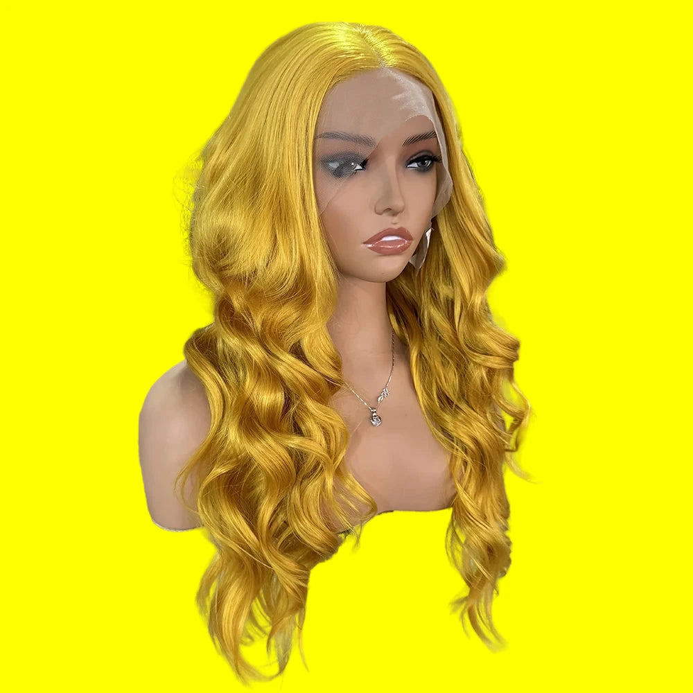 Synthetic Lace Front Yellow Deep Wave Wigs