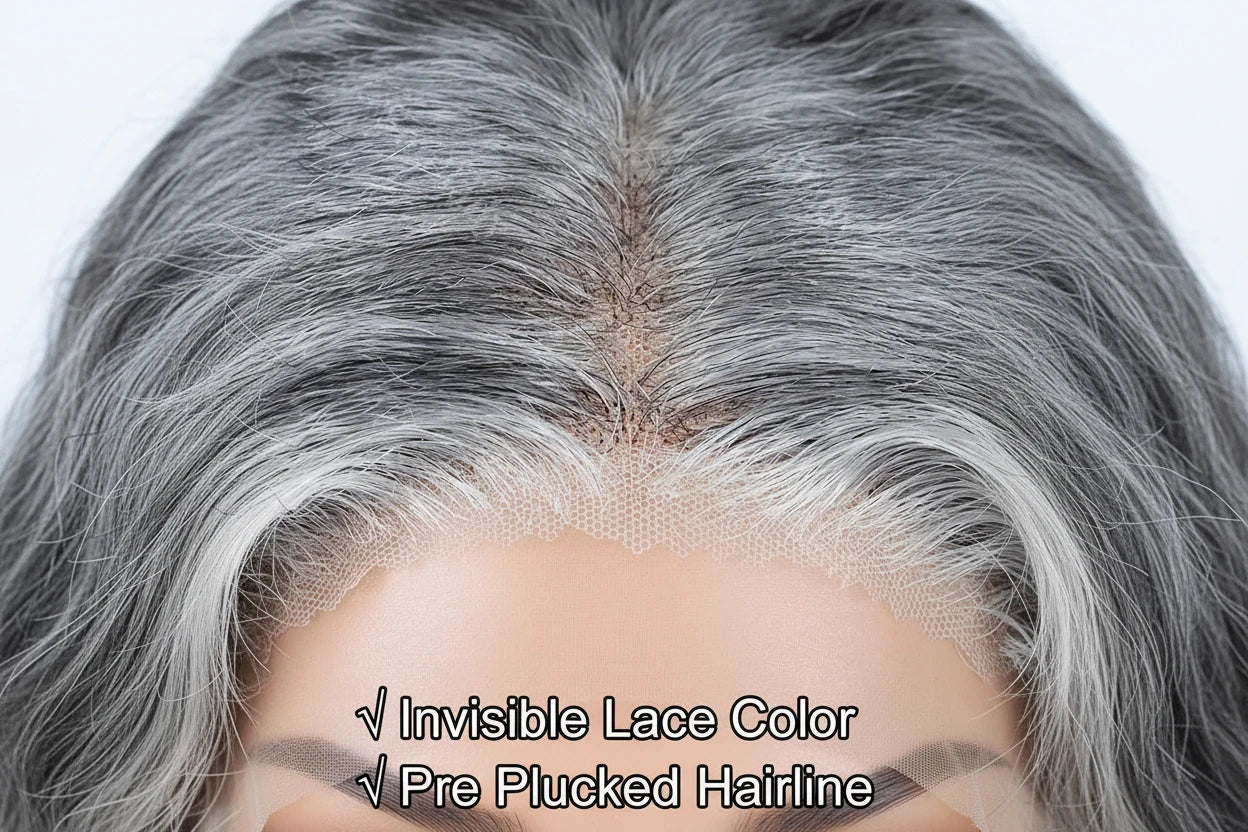 Glueless Salt & Pepper Water Wave Human Hair Wig