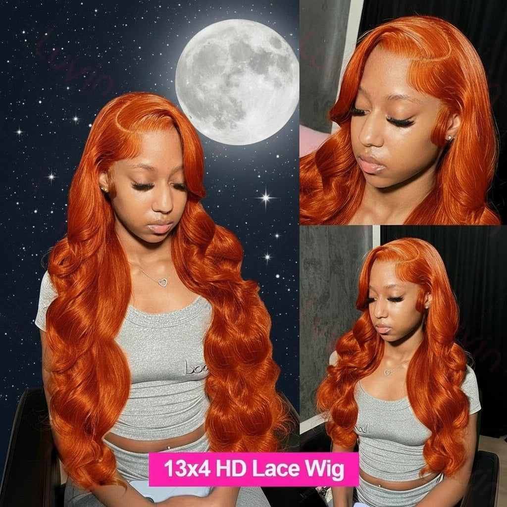Lace Front Pre Pluck Orange Ginger Brazilian Human Hair Body Wave Wigs