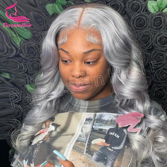 Glueless Lace Front Body Wave Silver Grey Human Hair Wigs