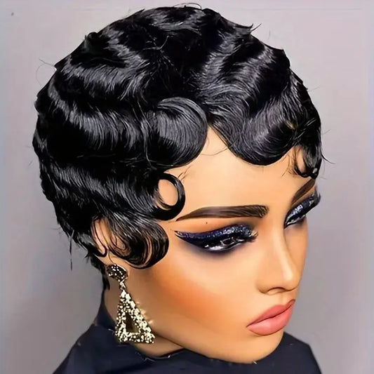 Pixie Cut Short Finger Wave Human Hair Wig