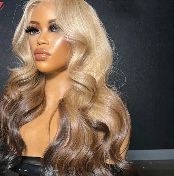 JNETTE CHANEL lace front HD body wave ombre pre-plucked human hair wig with natural waves and realistic hairline