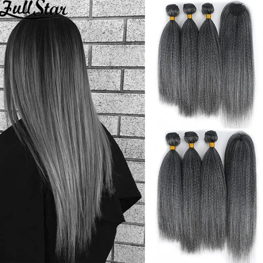 Yaki Straight Hair Bundle with Closure – Heat-Resistant Synthetic Weave Hair Extensions