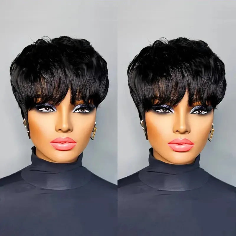 Pixie Cut Brazilian Human Hair With Bangs Wig