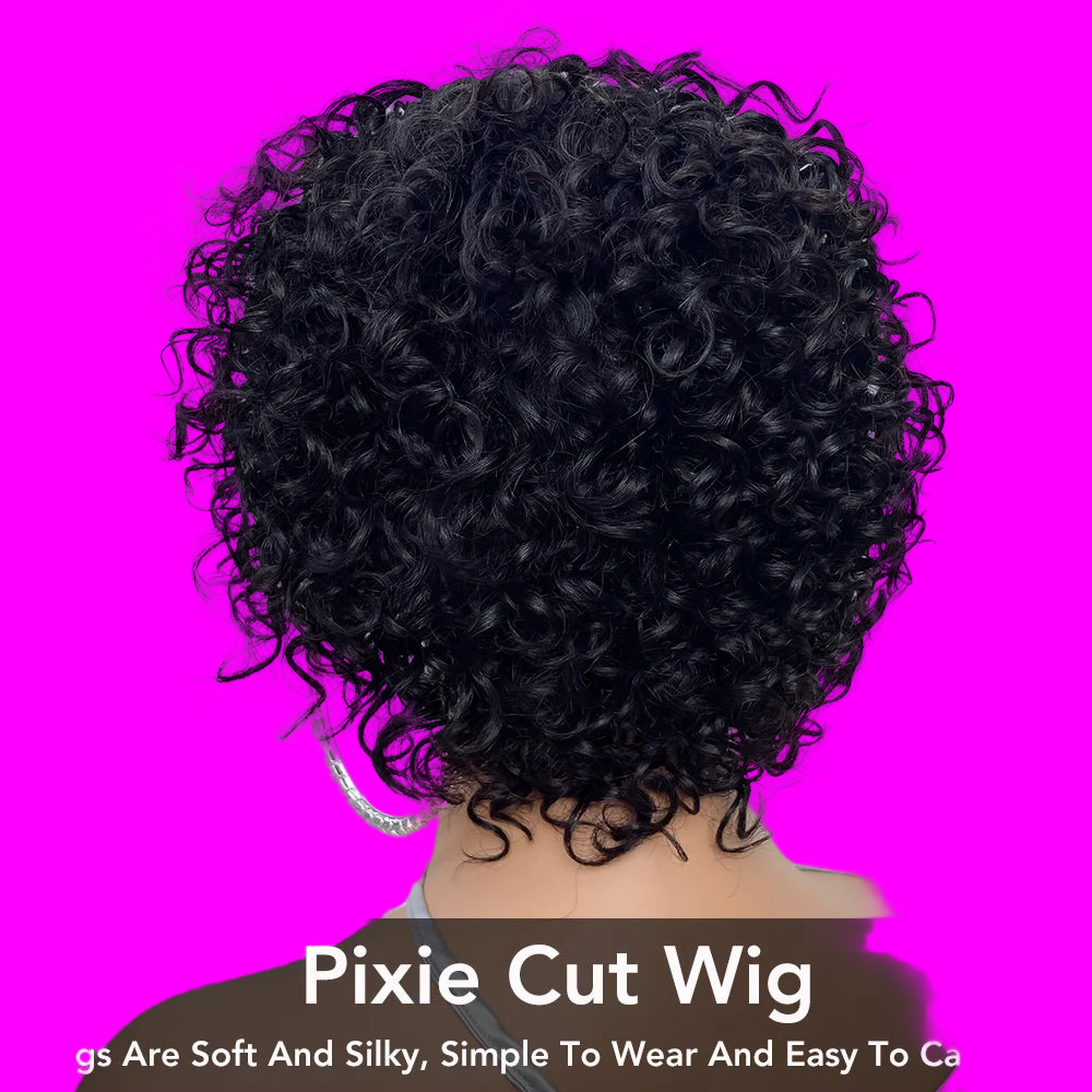JNETTE CHANEL Pixie Cut glueless human hair wig with bangs, natural short hairstyle, realistic wig for versatile styling.