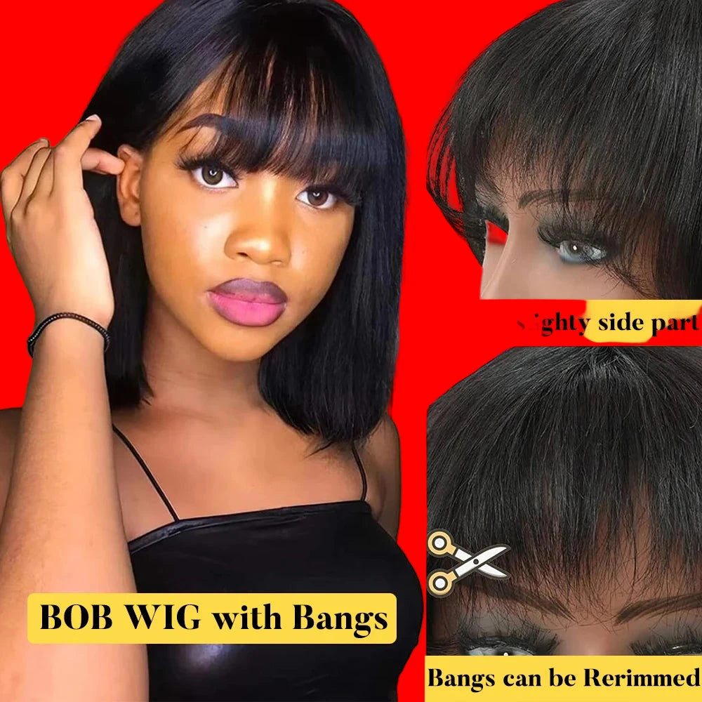 Short Bob with Bangs Human Hair Wigs