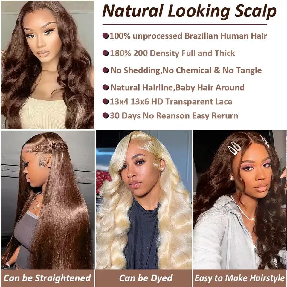 JNETTE CHANEL Lace Front HD transparent pre-plucked body wave Remy human hair wig showing natural hairline and wavy texture