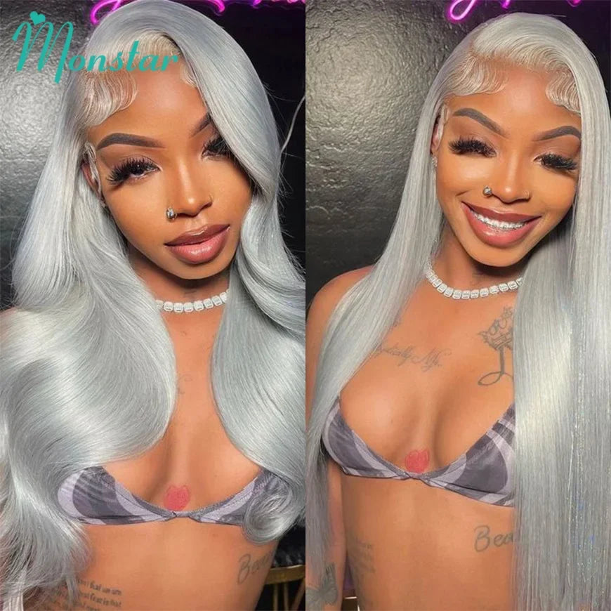 Lace Front Grey Short Bob Brazilian Human Remy Hair Transparent  Wig