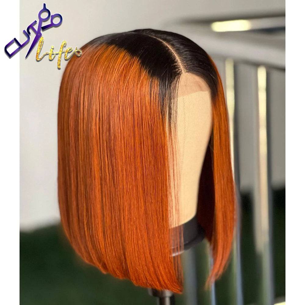 Lace Closure Ombre Short Bob Brazilian Remy Human Hair Wigs