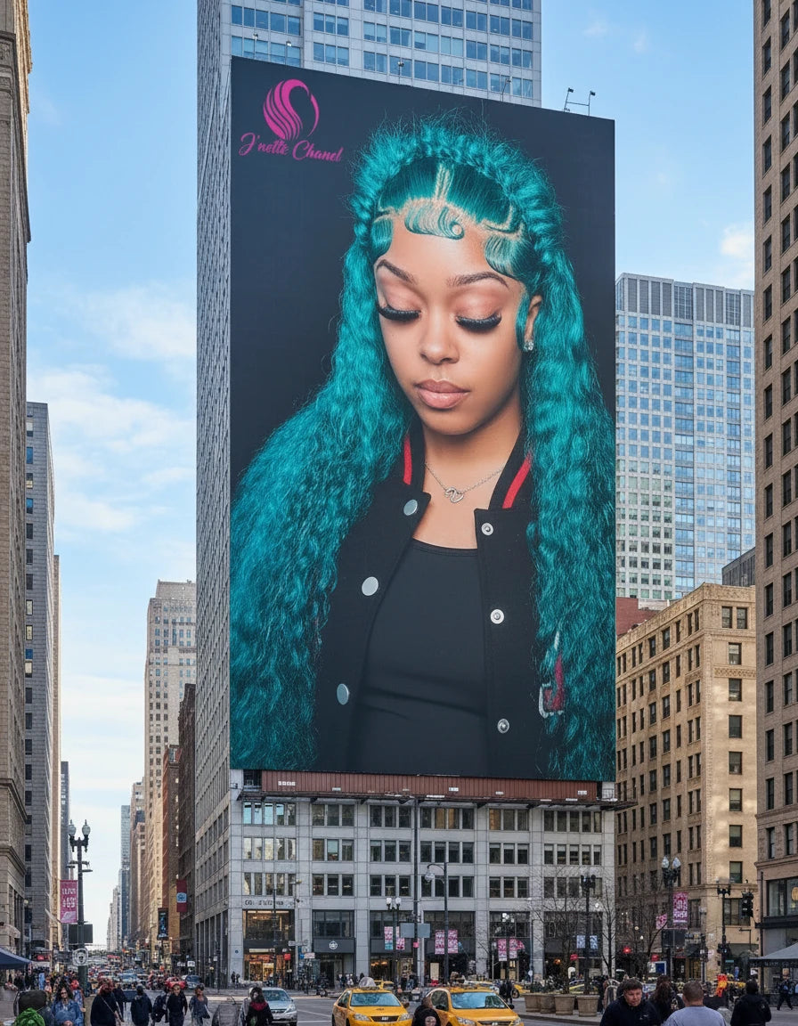 Green deep wave Brazilian human hair lace front wig by JNETTE CHANEL with pre-plucked hairline and natural-looking lace front.