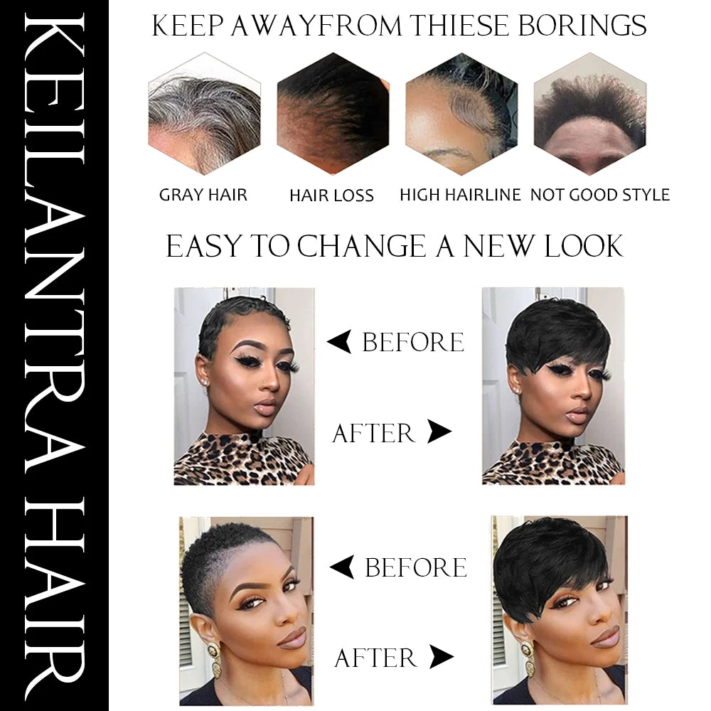 Pixie Cut Brazilian Human Hair With Bangs  Wigs