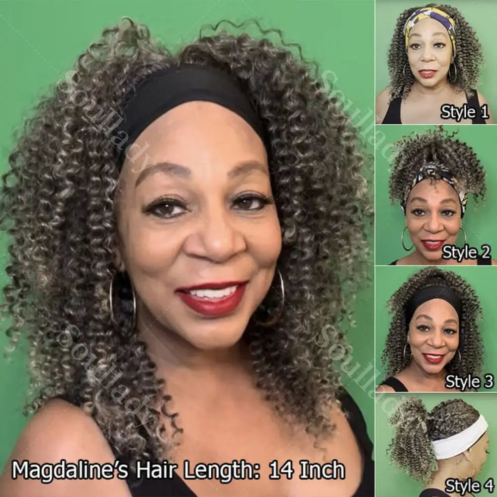 Glueless  Gray Headband Human Hair Brazilian Kinky Wigs